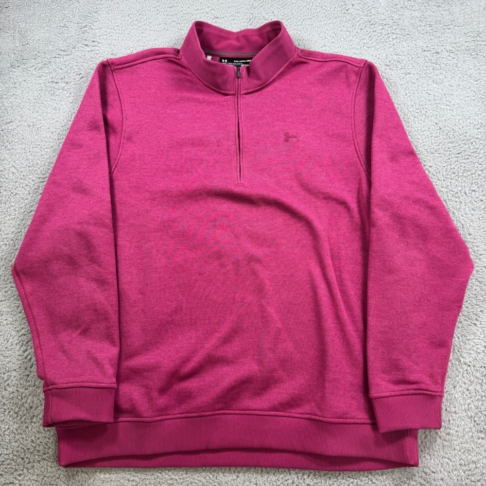 Under Armour ColdGear Mens XXL 1/4 Zip Pullover Pink Heathered Loose‎ Fit 10429